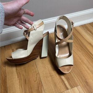 Maria Sharapova by Cole Haan Arlington Sandal Womens 8 Ivory Leather Wedge